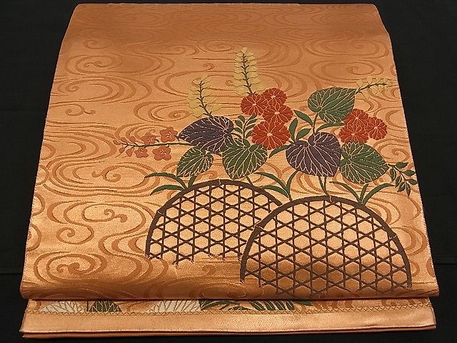 平和屋着物■六通柄袋帯 唐織 流水籬草花文 蘭錦 逸品 n-am0980