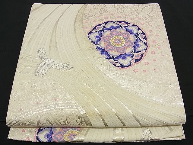 平和屋着物■六通柄袋帯 唐織 結び紐吉祥花文 金銀糸 逸品 n-am0982