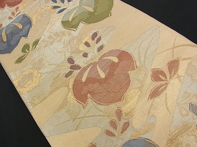平和屋着物■六通柄袋帯 草花文 金銀糸 逸品 n-am0994