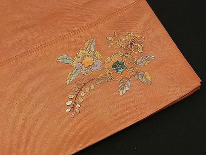 平和屋着物■工芸作家 青地常峰 螺鈿工芸金彩 六通柄袋帯 ワンポイント 草花文 引箔 金銀彩 逸品 n-am1090