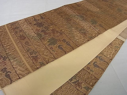 平和屋着物■六通柄袋帯　横段草木動物文　金糸　逸品　an3156