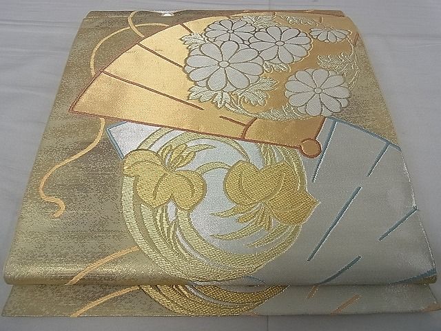 平和屋着物■六通柄袋帯 檜扇花丸文 金銀糸 逸品 an3158