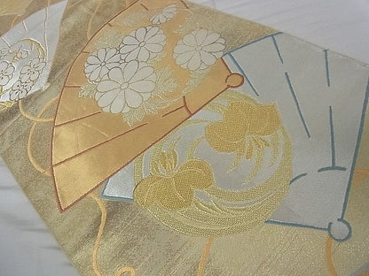 平和屋着物■六通柄袋帯 檜扇花丸文 金銀糸 逸品 an3158