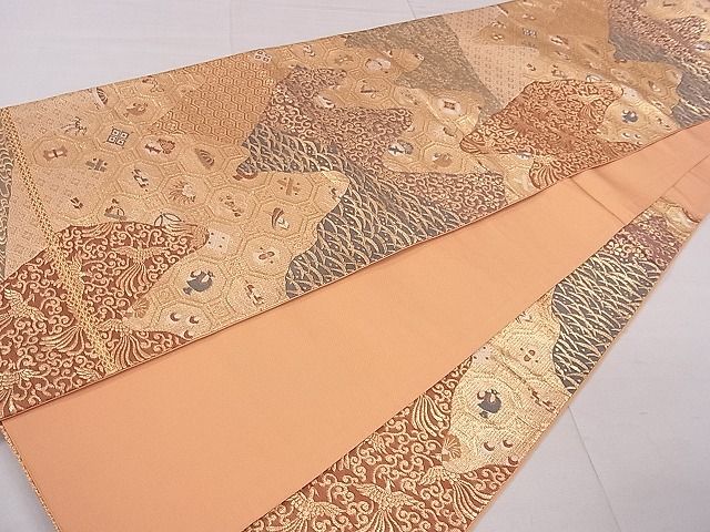 平和屋着物■六通柄袋帯　切嵌遠山宝尽くし　金糸　逸品　an3201