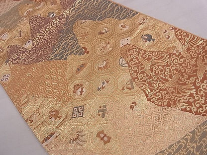 平和屋着物■六通柄袋帯　切嵌遠山宝尽くし　金糸　逸品　an3201