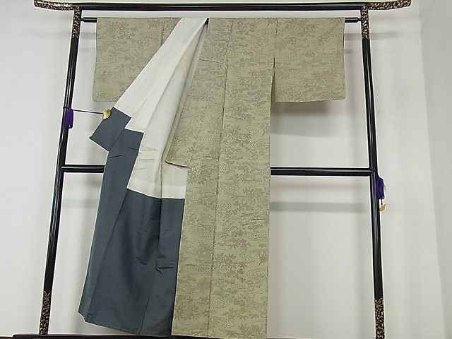 平和屋着物■上質な紬 流水草花文 逸品 ap4401