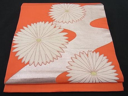 平和屋着物■九寸開き名古屋帯　唐織　流水菊文　銀糸　逸品　n-ar1910
