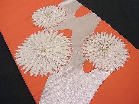 平和屋着物■九寸開き名古屋帯　唐織　流水菊文　銀糸　逸品　n-ar1910