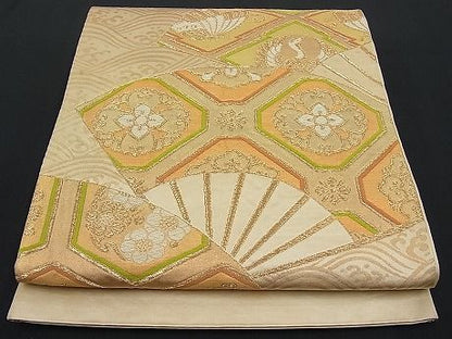 平和屋着物■六通柄袋帯 唐織 扇面吉祥花文 金糸 逸品 n-ar1916