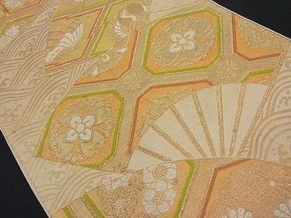 平和屋着物■六通柄袋帯 唐織 扇面吉祥花文 金糸 逸品 n-ar1916