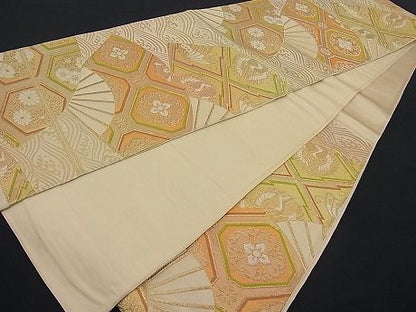 平和屋着物■六通柄袋帯 唐織 扇面吉祥花文 金糸 逸品 n-ar1916
