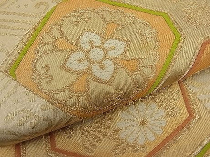 平和屋着物■六通柄袋帯 唐織 扇面吉祥花文 金糸 逸品 n-ar1916
