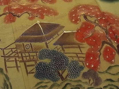 平和屋着物■豪華黒留袖　手描き　金糸刺繍　老松風景文　暈し染め　金銀彩　逸品　n-ar2050