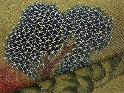 平和屋着物■豪華黒留袖　手描き　金糸刺繍　老松風景文　暈し染め　金銀彩　逸品　n-ar2050