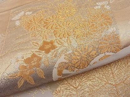平和屋着物■六通柄袋帯 唐織 色紙飛鶴草花文 金糸 逸品 n-ar2165