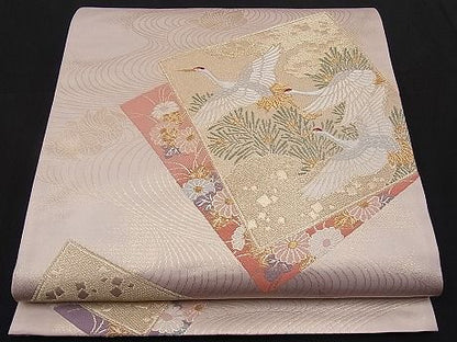 平和屋着物■六通柄袋帯 唐織 色紙重ね鶴松花文 金糸 逸品 n-ar2180