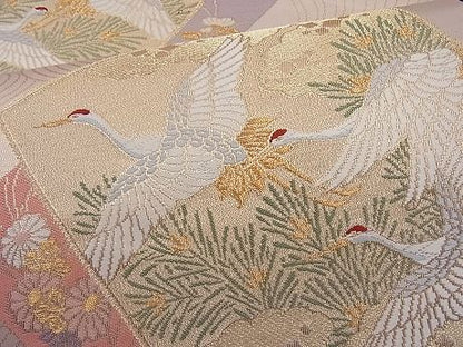 平和屋着物■六通柄袋帯 唐織 色紙重ね鶴松花文 金糸 逸品 n-ar2180