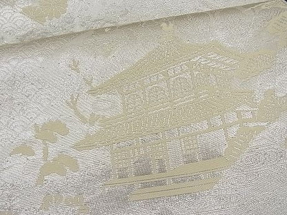 平和屋着物■西陣　久保坂織物謹製　六通柄袋帯　京洛百景　仁和寺　銀糸　逸品　n-ar2199