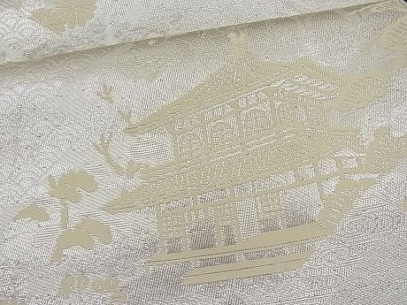平和屋着物■西陣　久保坂織物謹製　六通柄袋帯　京洛百景　仁和寺　銀糸　逸品　n-ar2199