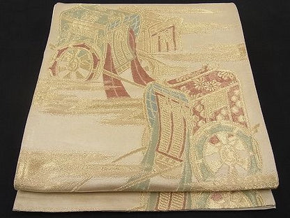 平和屋着物■六通柄京袋帯 御所車文 金糸 逸品 n-ar2411