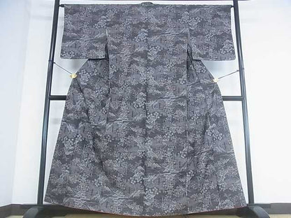 平和屋着物■上質な紬 風景草花文 逸品 ar3445
