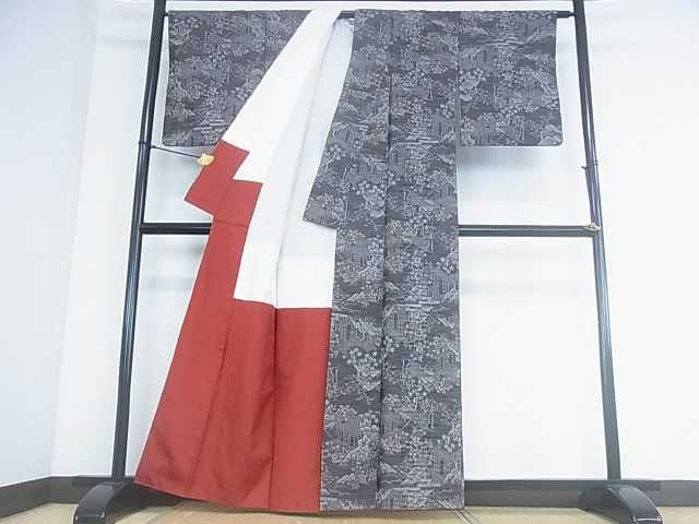 平和屋着物■上質な紬 風景草花文 逸品 ar3445
