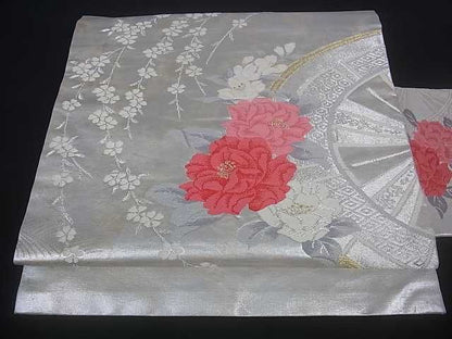 平和屋着物■九寸名古屋帯 片輪車草花文 金銀糸 引箔 逸品 ar3505