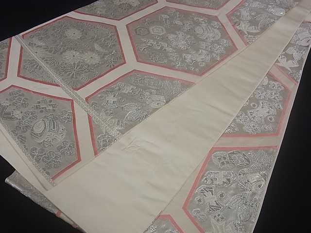 平和屋着物■六通柄袋帯　亀甲花文　宝尽くし　銀糸　逸品　ar3757