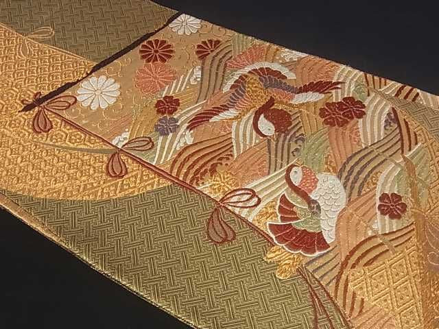 平和屋着物■佐賀錦　六通柄袋帯　立波鴛鴦花文　金糸　逸品　ar3789