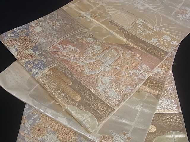 平和屋着物■六通柄袋帯　御所車花文　金銀糸　逸品　ar3791