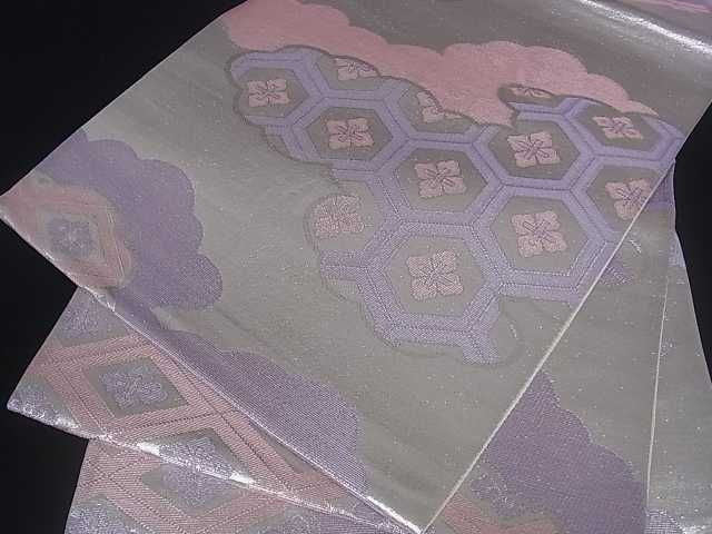 平和屋着物■六通柄袋帯 雲取吉祥花文 銀糸 逸品 ar3797