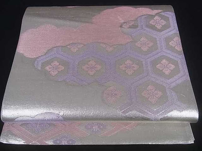 平和屋着物■六通柄袋帯 雲取吉祥花文 銀糸 逸品 ar3797