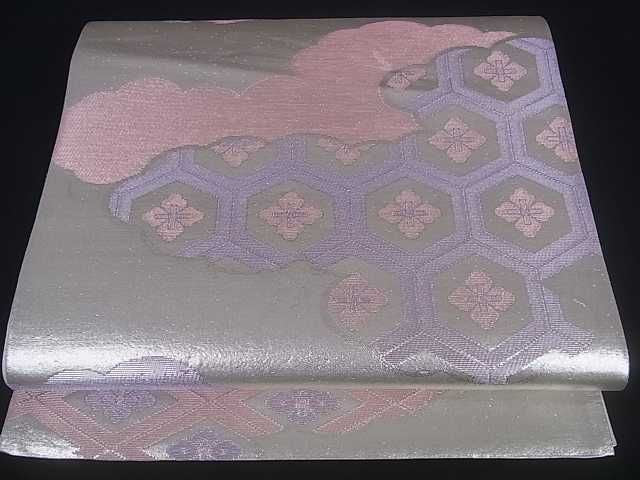 平和屋着物■六通柄袋帯 雲取吉祥花文 銀糸 逸品 ar3797