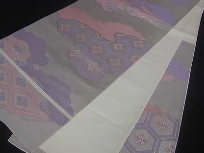 平和屋着物■六通柄袋帯 雲取吉祥花文 銀糸 逸品 ar3797