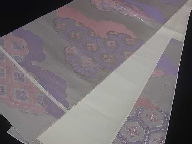 平和屋着物■六通柄袋帯 雲取吉祥花文 銀糸 逸品 ar3797