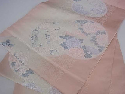 平和屋着物■六通柄袋帯 唐織 草花丸文 銀糸 逸品 ar4011