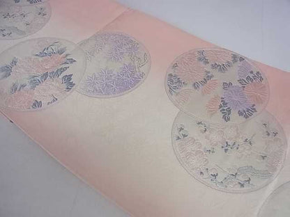 平和屋着物■六通柄袋帯 唐織 草花丸文 銀糸 逸品 ar4011