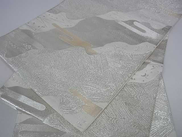 平和屋着物■六通柄袋帯 霞流水花文 銀糸 逸品 ar4029