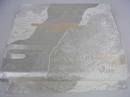 平和屋着物■六通柄袋帯 霞流水花文 銀糸 逸品 ar4029