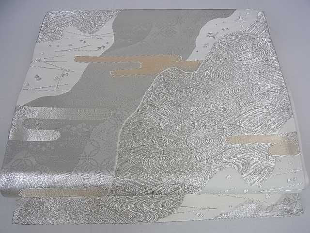 平和屋着物■六通柄袋帯 霞流水花文 銀糸 逸品 ar4029