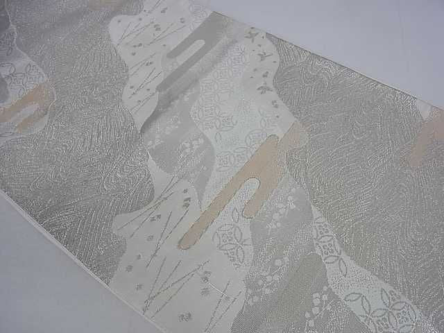 平和屋着物■六通柄袋帯 霞流水花文 銀糸 逸品 ar4029