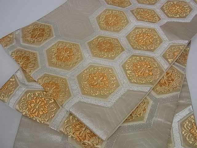 平和屋着物■六通柄袋帯 亀甲花文 金銀糸 逸品 ar4057