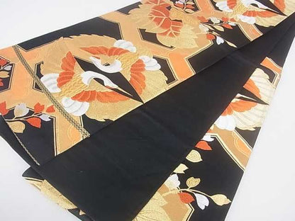 平和屋着物■六通柄袋帯 双鶴亀甲文 黒地 金糸 逸品 ar4177
