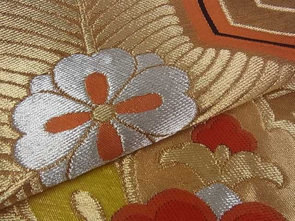 平和屋着物■六通柄袋帯 正倉院花文 黒地 金銀糸 逸品 ar4340