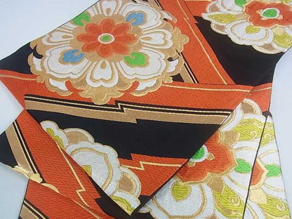 平和屋着物■六通柄袋帯 唐織 正倉院花文 黒地 金糸 逸品 ar4442