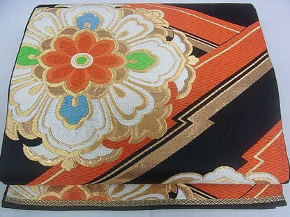 平和屋着物■六通柄袋帯 唐織 正倉院花文 黒地 金糸 逸品 ar4442