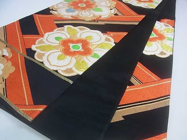 平和屋着物■六通柄袋帯 唐織 正倉院花文 黒地 金糸 逸品 ar4442