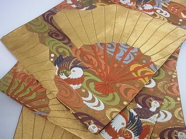 平和屋着物■六通柄袋帯 唐織 流水鴛鴦扇文 金糸 逸品 ar4852