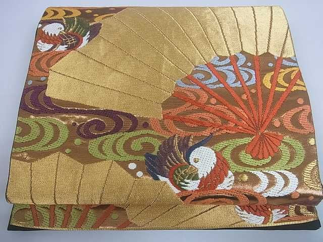平和屋着物■六通柄袋帯 唐織 流水鴛鴦扇文 金糸 逸品 ar4852