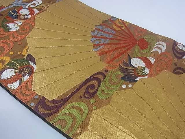 平和屋着物■六通柄袋帯 唐織 流水鴛鴦扇文 金糸 逸品 ar4852